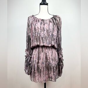 PARKER $298 Print Lined 100% Silk Flounce Mini Dress Size Small